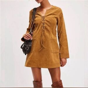 Free People Bradley Faux Suede Mini Dress,Tobacco, Brown, NWT, Size XS